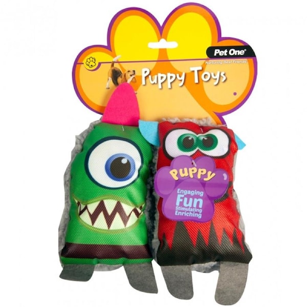 Puppy Fluffy Monsters Squeaky Toys Pack of 2 Soft Dog Toys by Pet One