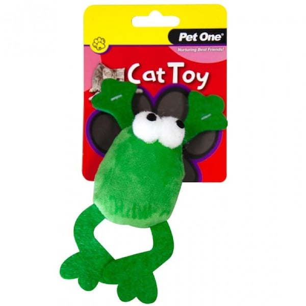 Green Jumping Frog 14.5cm Plush Cat & Kitten Toy by Pet One