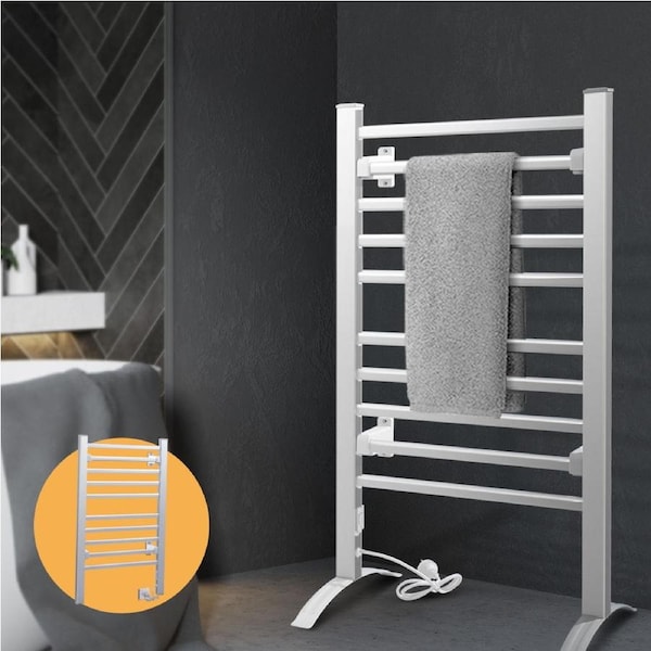 Devanti Electric Heated Towel Rail 2-in-1 Bathroom Rack Free Standing Wall Mount 10 Bars