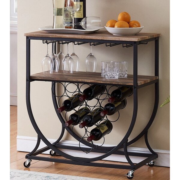 IHOMDEC Industrial Wine Rack Cart with Glass Holder Vintage Brown