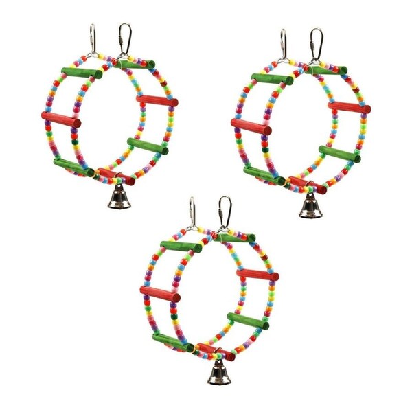 YES4PETS 3 x Hanging Wheel Bird Parrot Parakeet Cockatiel Budgie Toy With Bells