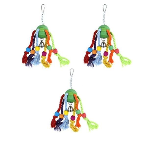 YES4PETS 3 x Wood Small Hanging Swing Bird Parrot Parakeet Cockatiel Budgie Rope Toy