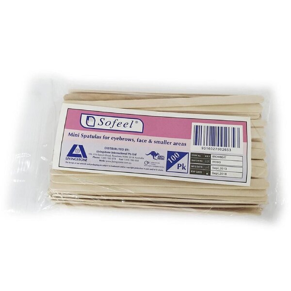 Livingstone Caron Disposable Wooden Spatula Mini Brow Beat 100 Pack Waxing Wax