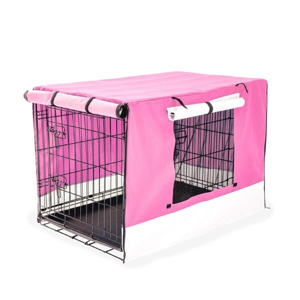 Wire Dog Cage Foldable Crate Kennel 36in with Tray + PINK Cover Combo