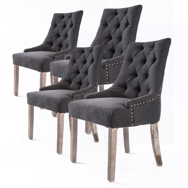 4X French Provincial Dining Chair Oak Leg AMOUR BLACK