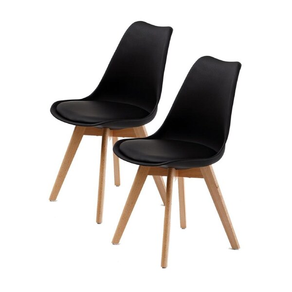 2X Retro Dining Cafe Chair Padded Seat BLACK