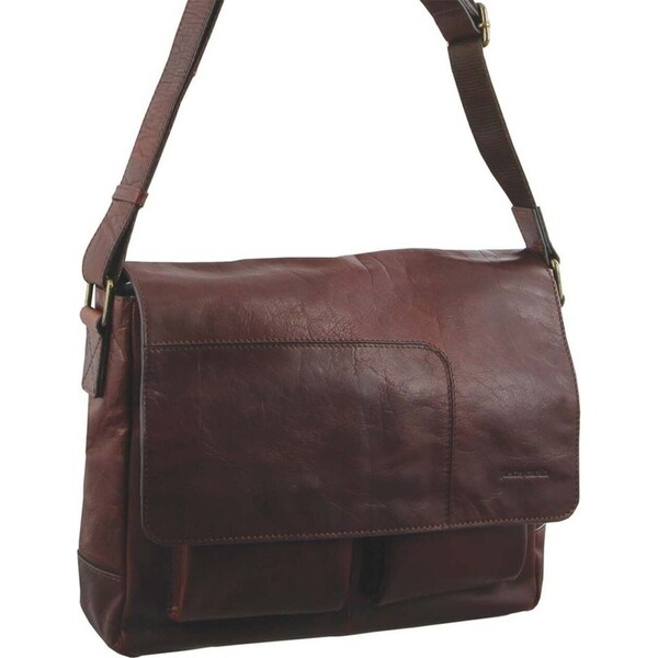 Pierre Cardin Rustic Leather 13" Laptop Computer Messenger Travel Shoulder Bag - Chestnut