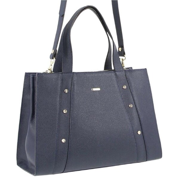 Morrissey Italian Womens Structured Leather Bag Tote Handbag Messenger - Navy