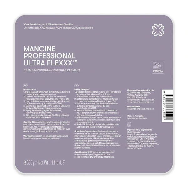 Mancine Vanilla Shimmer Ultra Flexxx Hot Hard Wax Waxing XXX 500g Tray Pallet