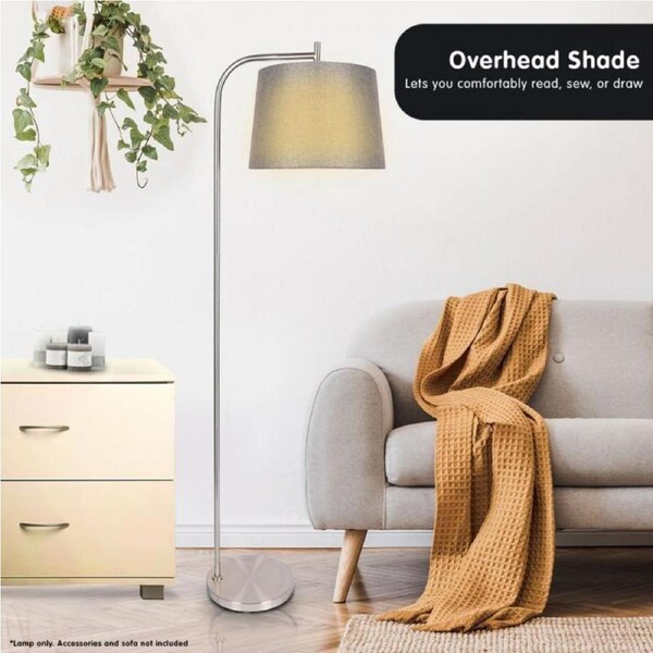 METAL TASK FLOOR LAMP IN NICKEL FINISH WITH GREY LINEN FABRIC SHADE