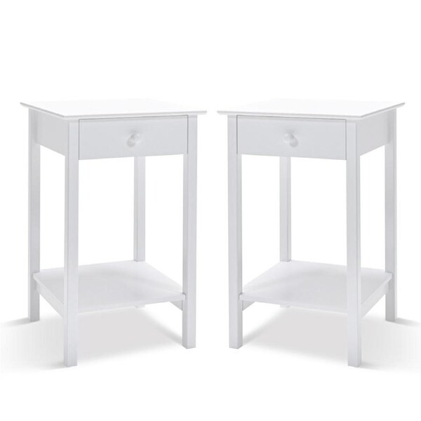End Side Bedside Table White Nightstand w/ Drawer Modern Living Room Bedroom