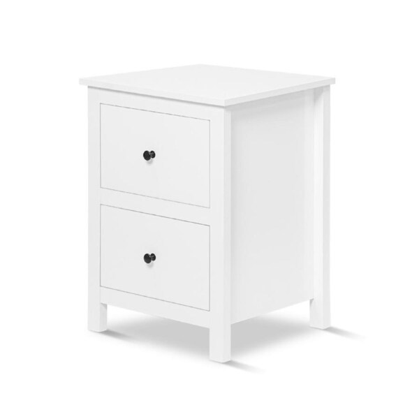 White Bedside Table 2 Drawers Nightstand Lamp Side Unit Timber Storage Cabinet