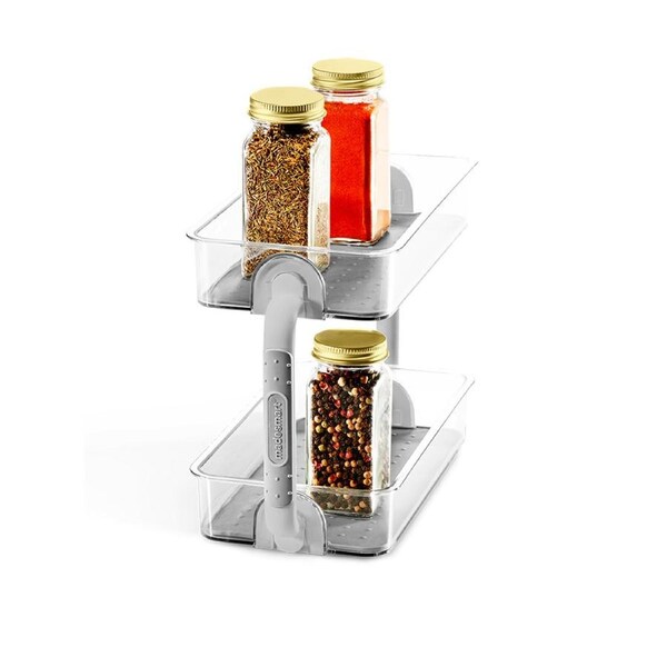 Madesmart Clear 2 Tier Spice Organiser Kitchen Storage Jar Bottle Holder Rack