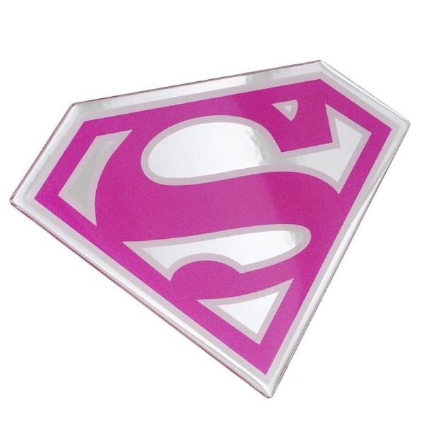 Supergirl Logo Car Decal DC Comics Domed Pink White Chrome Finish Automotive Sticker Emblem