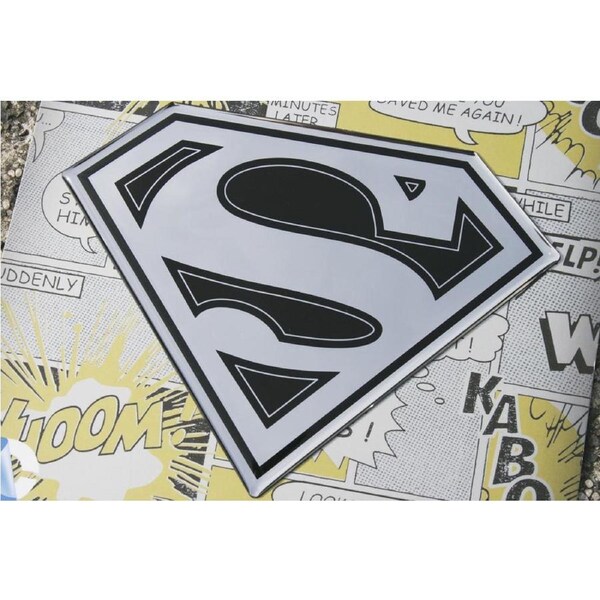 Superman Logo Car Decal DC Comics Domed Black Chrome Finish Automotive Sticker Emblem