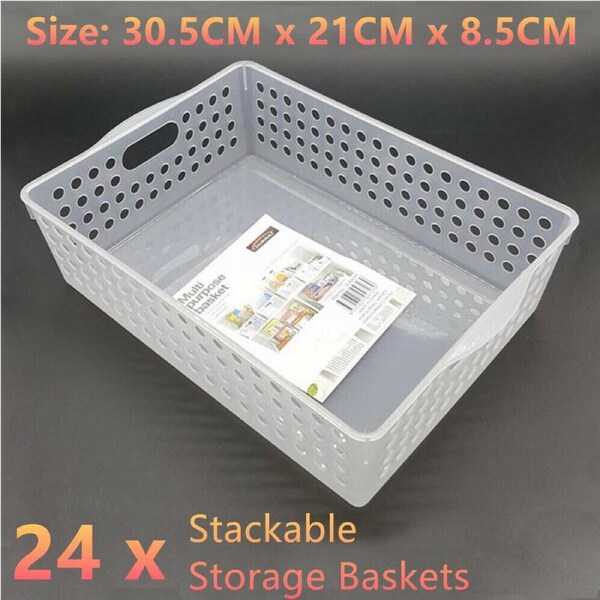 24 x Plastic Storage Basket 30x21CM Organiser Tray Kitchen Cleaning Food Spice