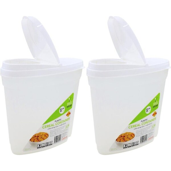 2x Plastic Cereal Container 5L Large Dry Food Rice Dispenser Breakfast Storage