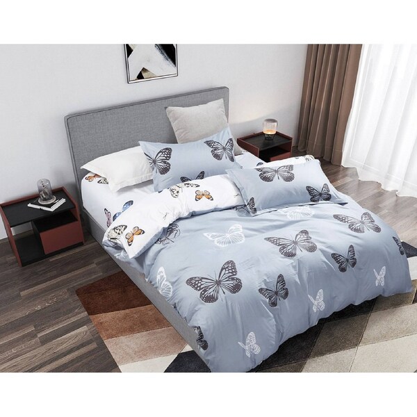 Butterfly Quilt/Doona/Duvet Cover (Super King Size Bed) M423 Grey