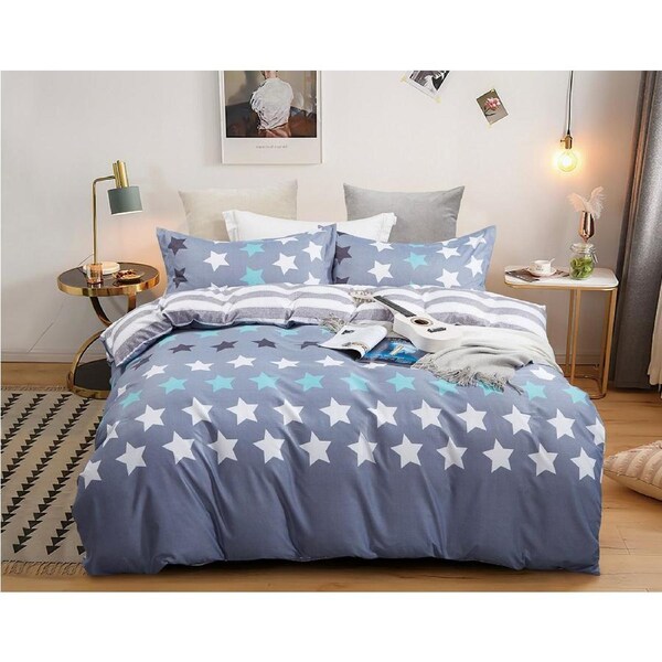 Stars Quilt/Doona/Duvet Cover (King Size Bed) M429 Grey