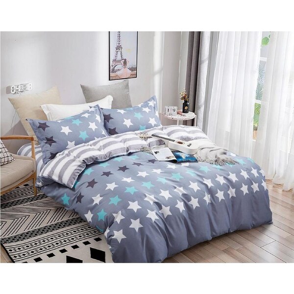 Stars Quilt/Doona/Duvet Cover (Super King Size Bed) M429 Grey