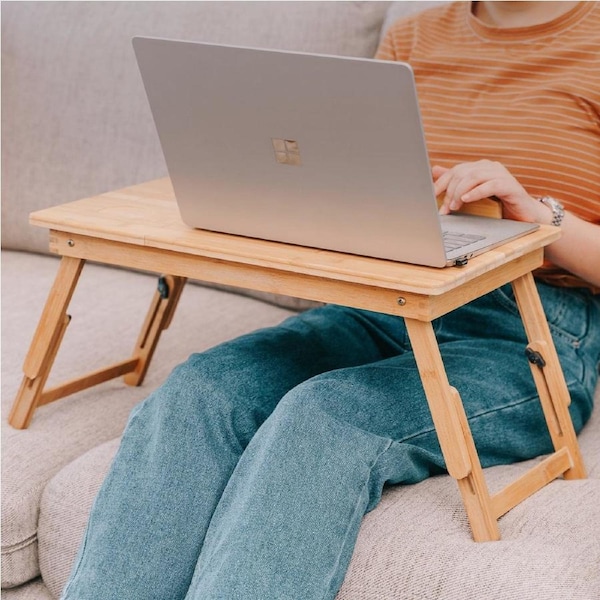 Foldable and Adjustable Bamboo Laptop Table, Bed Tray