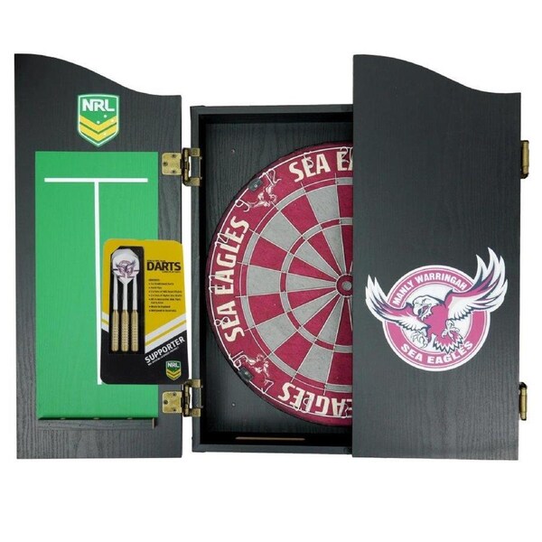 Manly Warringah Sea Eagles NRL Dart Board and Cabinet Set