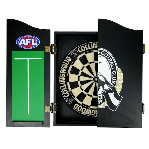 Collingwood Magpies AFL Dart Board and Cabinet Set