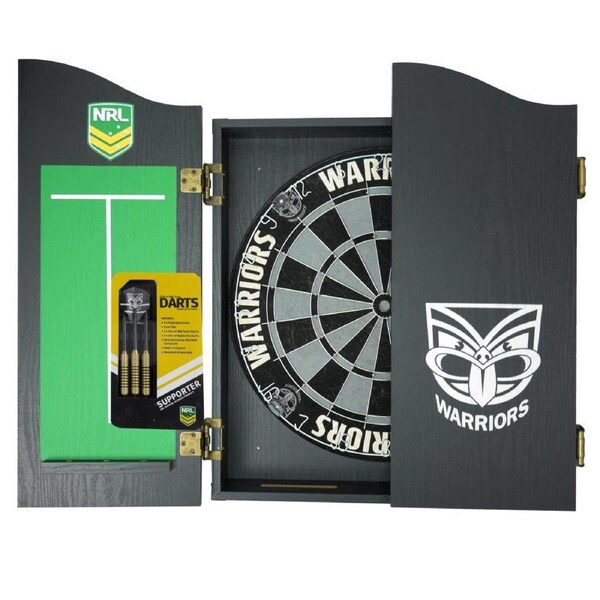 New Zealand NZ Warriors NRL Dart Board and Cabinet Set