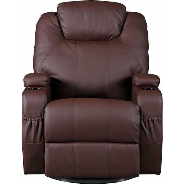 Brown Massage Sofa Chair Recliner 360 Degree Swivel PU Leather Lounge 8 Point Heated