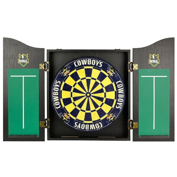 North QLD Queensland Cowboys NRL Dart Board and Cabinet Set