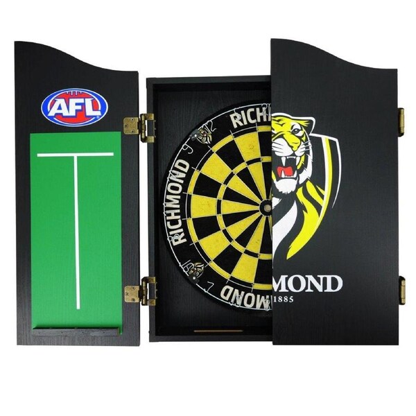 Richmond Tigers AFL Dart Board and Cabinet Set