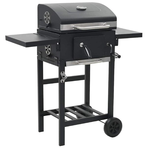 Charcoal-Fueled BBQ Grill with Bottom Shelf Black vidaXL