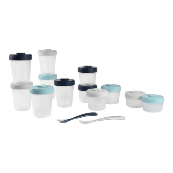 Beaba Expert Pack Meal & Food Storage Set - 12 Clip Portions + 2 Silicone Spoons - Storm