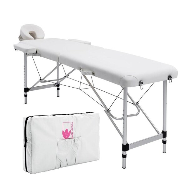 Aluminium Portable Beauty Massage Table Bed 2 Fold 55cm White