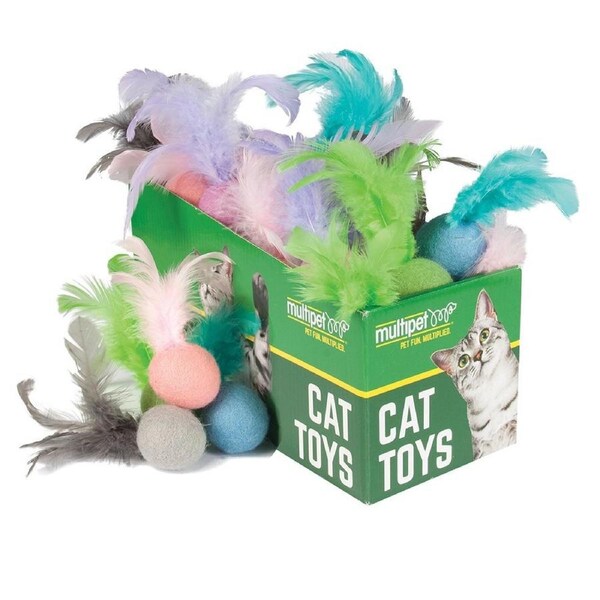 Multipet Felt Ball w/ Feather PDQ Cat Toy Assorted 30 Pack