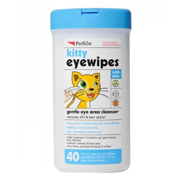 Petkin Kitty Eye Wipes Cat Gentle Eye Cleanser 40 Pack