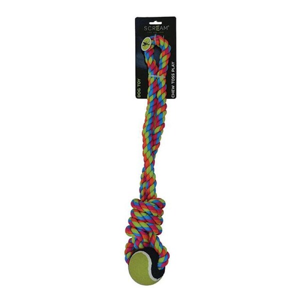 Scream Rope Tug w/ Tennis Ball Interactive Play Dog Toy 50cm