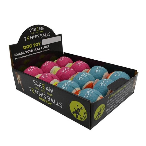 Scream Tennis Ball Counter Display Dog Toy Assorted 12 Pack Medium 6.5cm