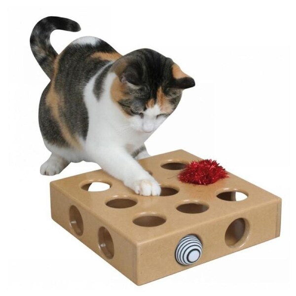 SmartCat Peek-And-Play Wooden Cat Toy Box 26 x 26 x 6cm