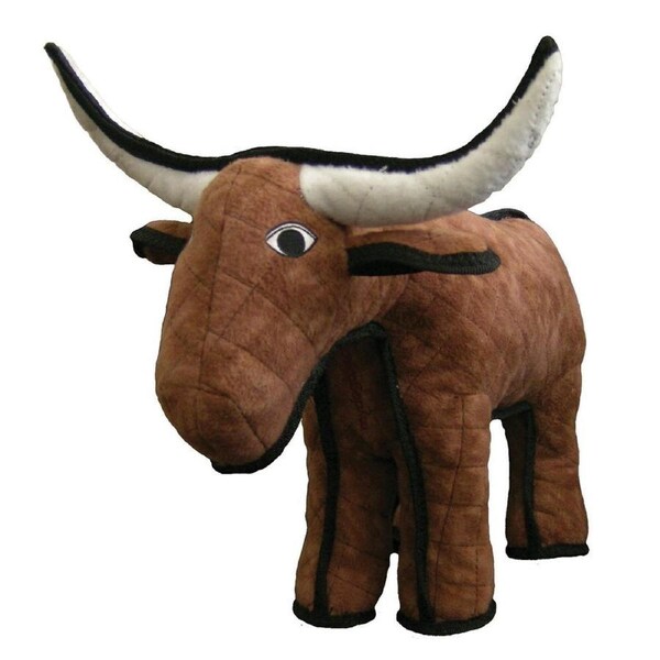 Tuffy Barnyard Series Bevo The Bull Plush Dog Toy Brown