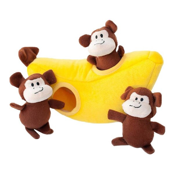 Zippy Paws Burrow Monkey N Banana Plush Dog Squeaker Toy 25 x 12 x 10cm