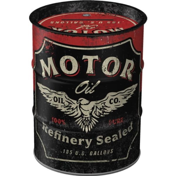 Motor Oil German Made Tin Money Box Oil Barrel Shaped