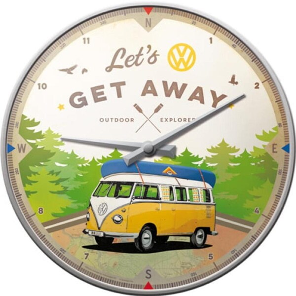 VW Kombi Lets Get Away Old School Retro Wall Clock Man Cave
