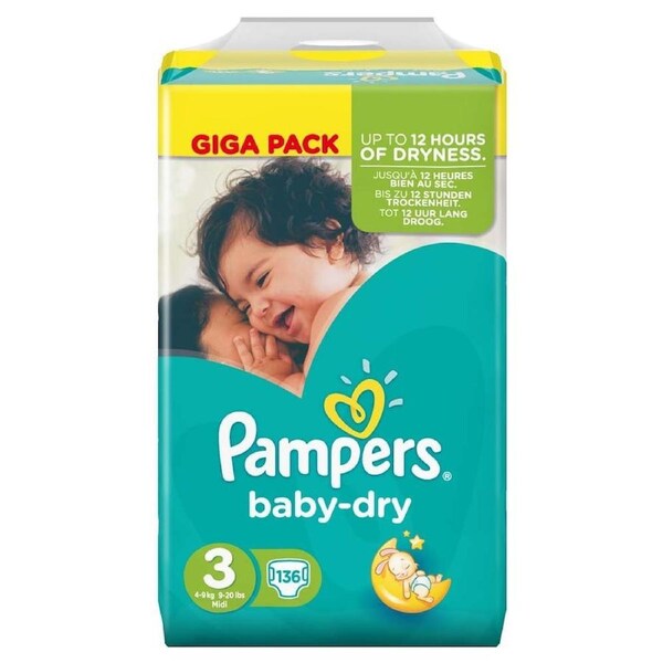 Baby Dry Size 3 Midi 6-10kg Jumbo Pack (136 Nappies)
