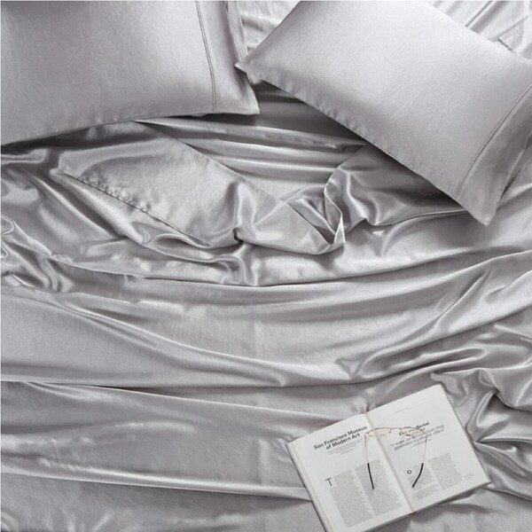 Satin Sheet Set Queen Bed Grey