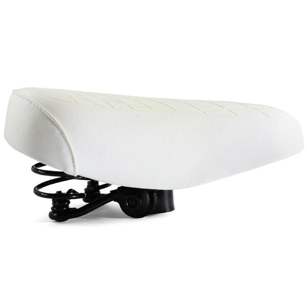 White Ladies Retro Bike Saddle 250mm x 190mm Vinyl Quilted Top Dual Coil Springs