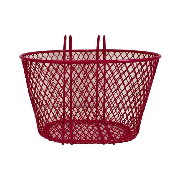 Kids Bike Wire Mesh Hook On Front Carry Basket (Pink)