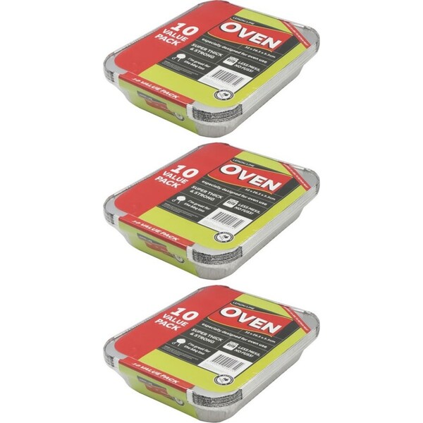3x 10pc Lemon & Lime 32cm Aluminium BBQ Foil Tray Food Containers w/ Lid Silver