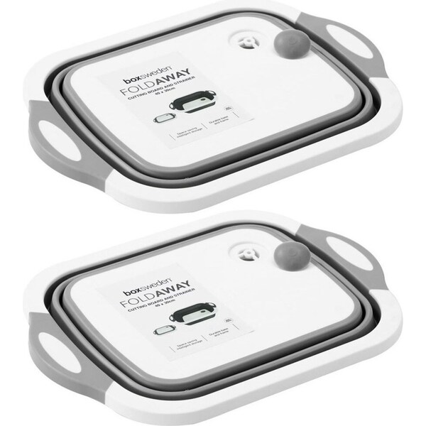 2x Boxsweden 40cm Foldaway/Collapsible Cutting Board/Foldable Strainer White