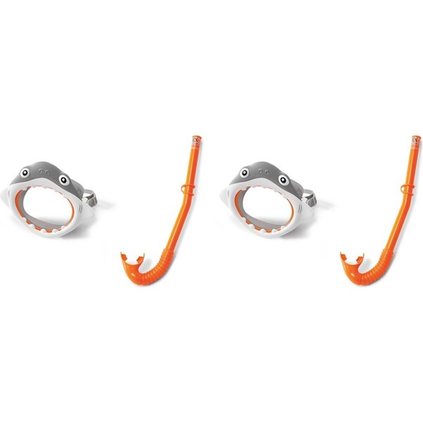 2x Intex Aqua Flow Play Shark Fun Set Kids Snorkeling Mask/Snorkel 3-8y OR/GY